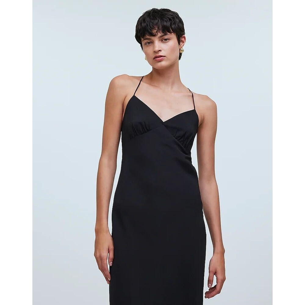 Madewell Size 8 Layton Midi Slip Dress Black Cami Strappy Criss Cross Back NWT - Picture 2 of 16